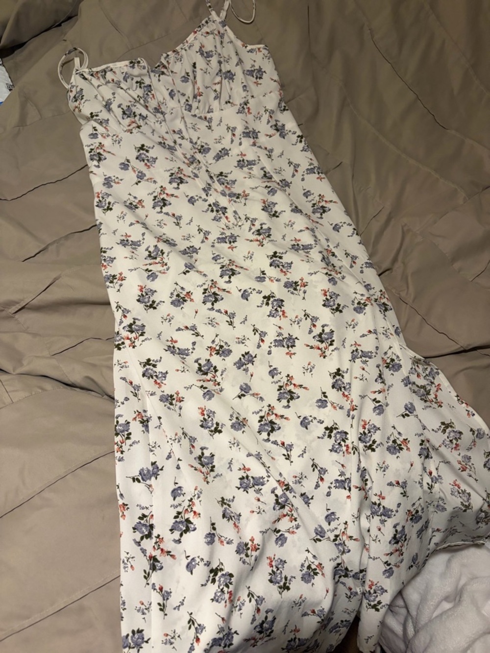 White Floral milk made Spaghetti Strap Maxi Dress